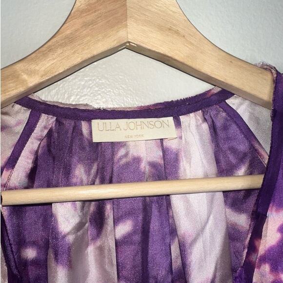 Ulla Johnson Emery Tie-Dyed Ruffle Trim Silk Mini Dress Purple/White Size 0 - Picture 4 of 10